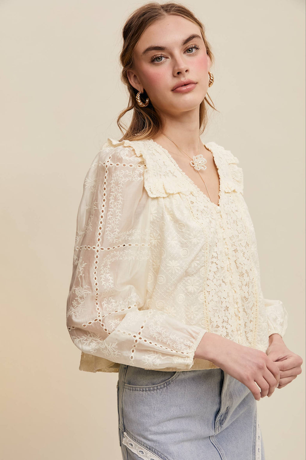 Lina Delicate Embroidered Lace Blouse
